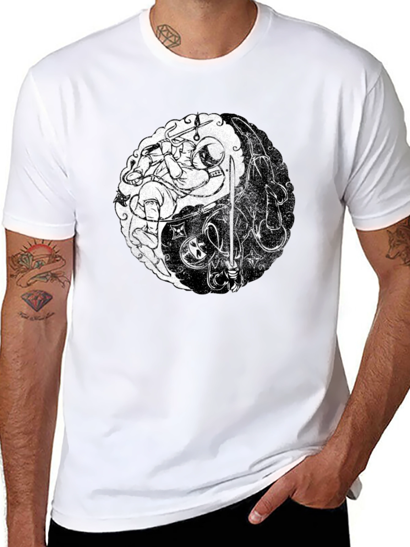 Yin Yang Astronaut Ninja Graphic Tee