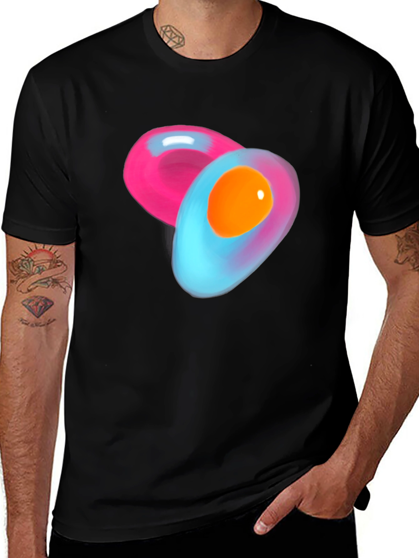 Abstract Egg Design Black Cotton T-Shirt