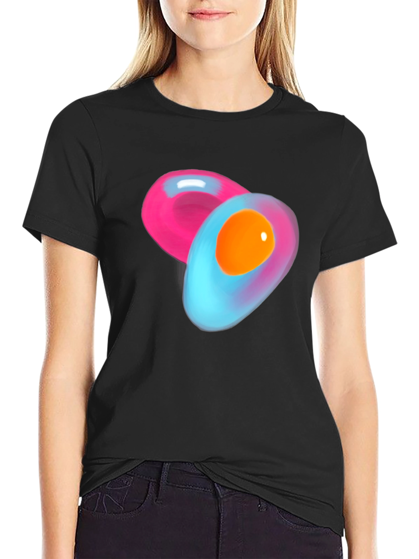 Abstract Egg Design Black Cotton T-Shirt