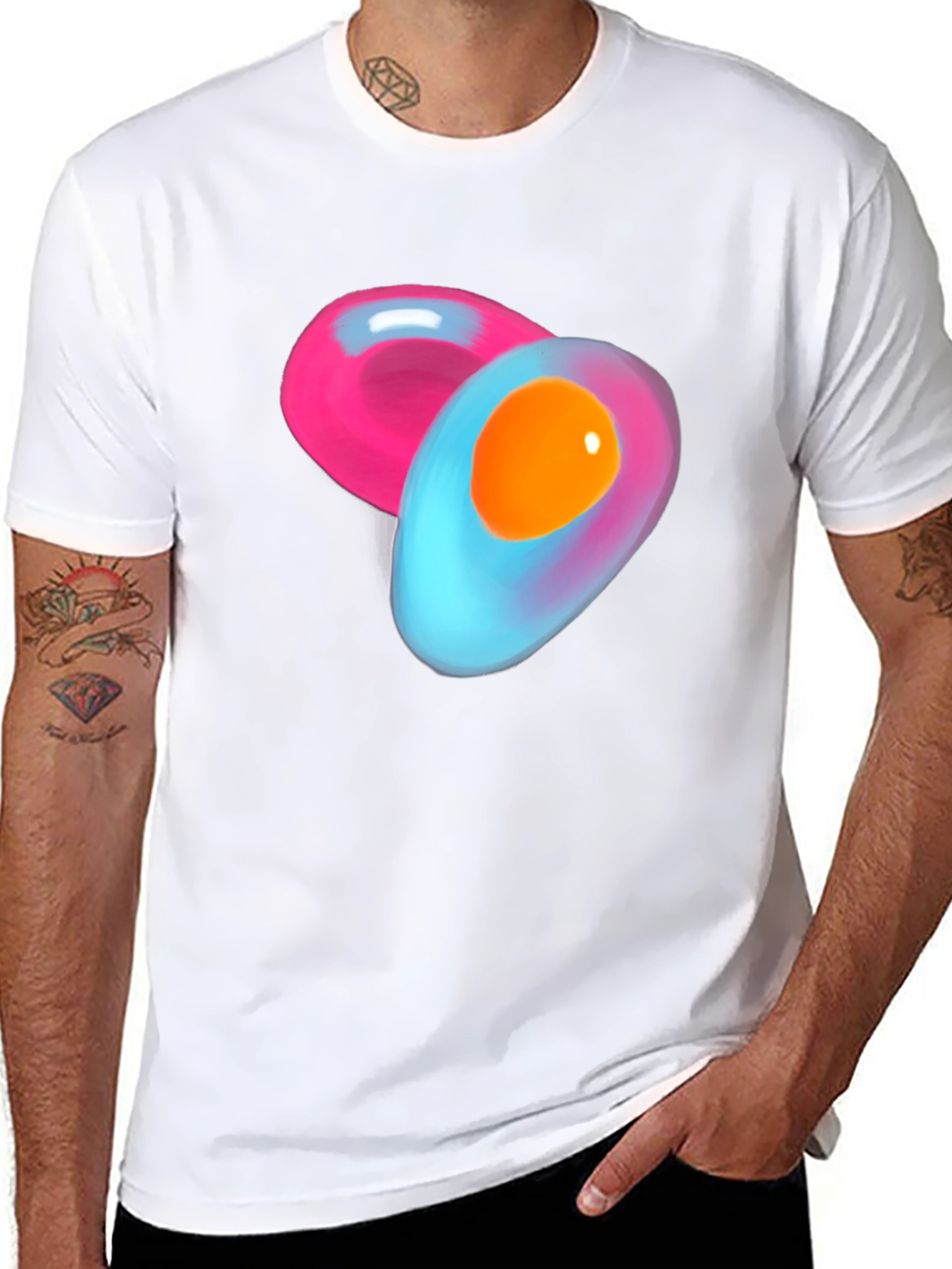 Abstract Egg Design Black Cotton T-Shirt