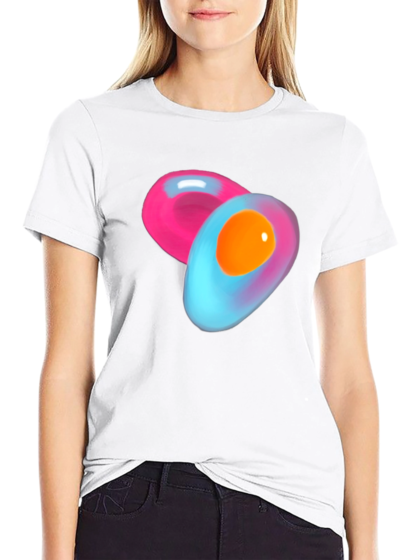 Abstract Egg Design Black Cotton T-Shirt