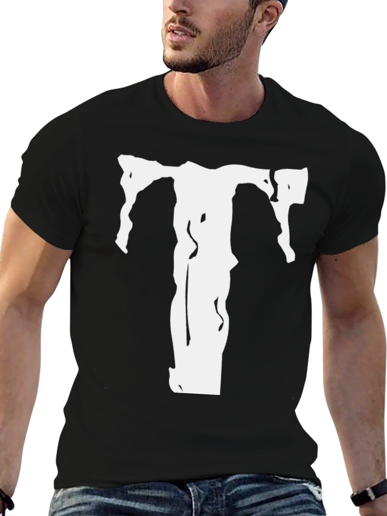 Black T-Shirt with White T Graphic