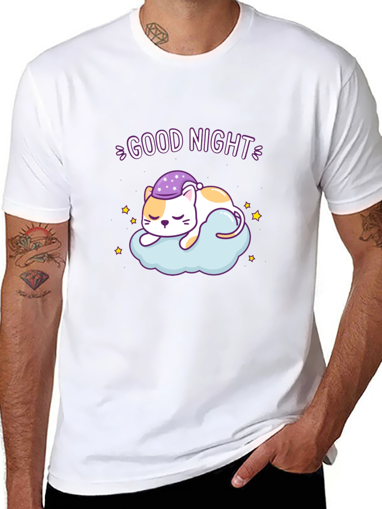 Cute Good Night Cat Sleeping on Cloud T-Shirt