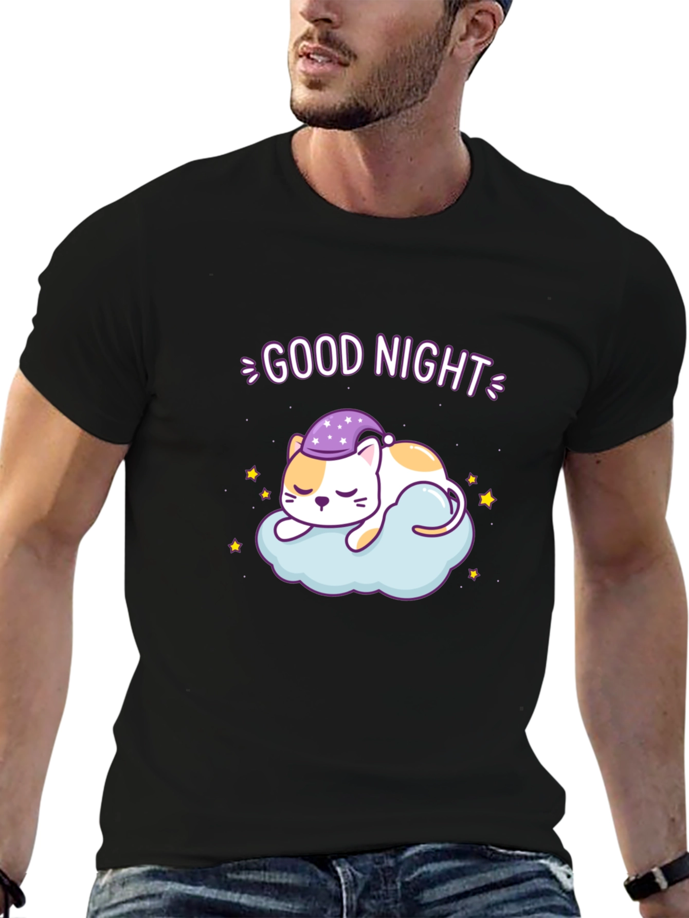 Cute Good Night Cat Sleeping on Cloud T-Shirt