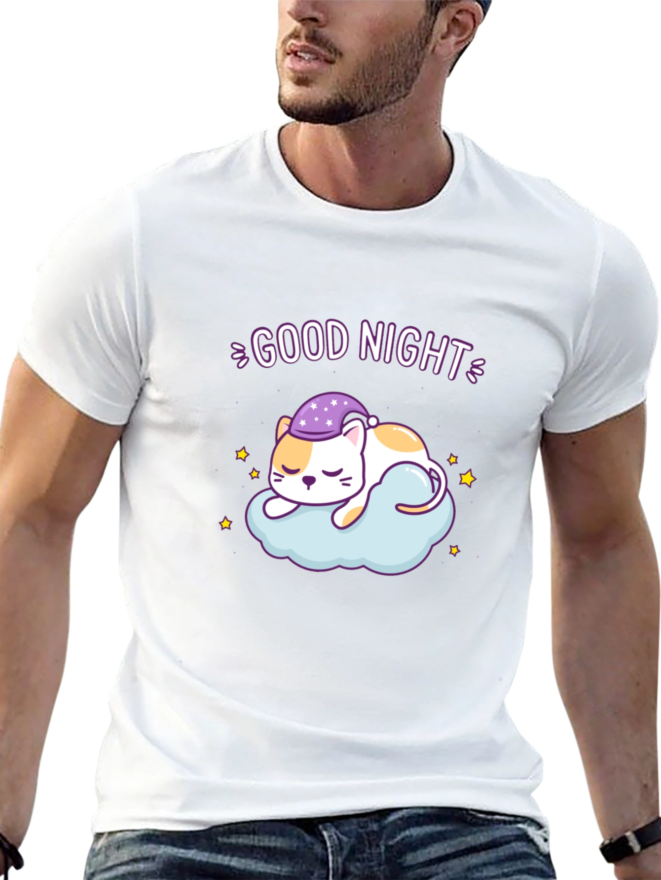 Cute Good Night Cat Sleeping on Cloud T-Shirt