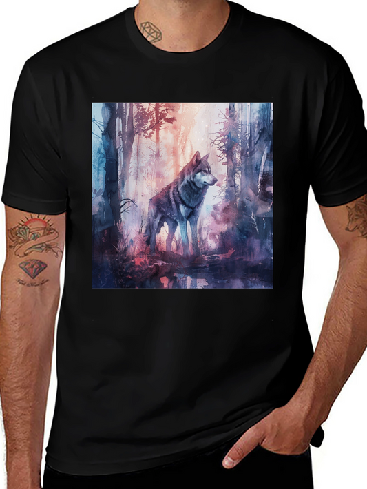 Watercolor Wolf Graphic Tee - Mens Black T-Shirt
