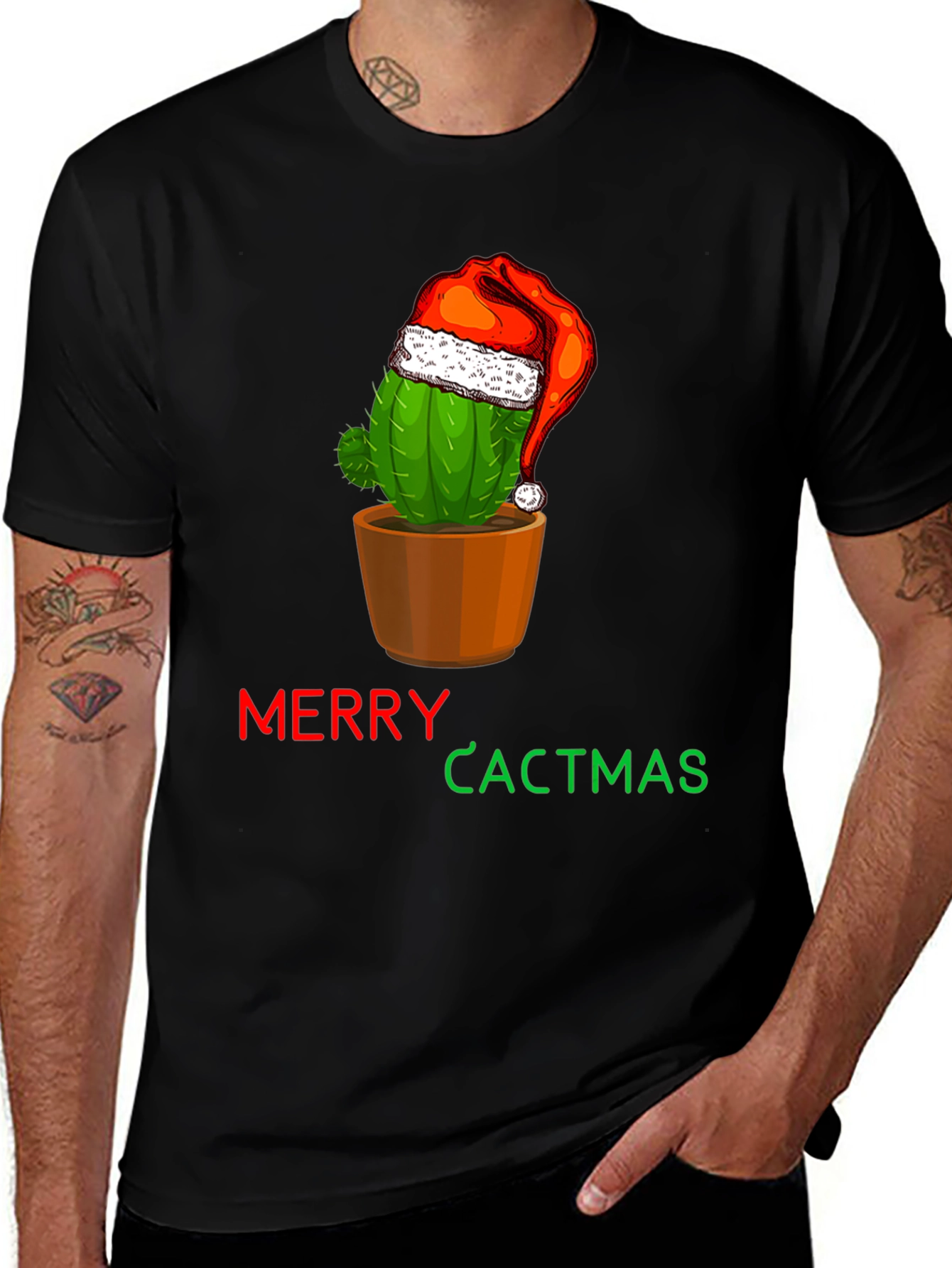Merry Cactmas T-Shirt Cactus Santa Hat Holiday Tee