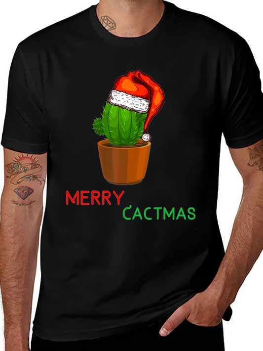 Merry Cactmas T-Shirt Cactus Santa Hat Holiday Tee