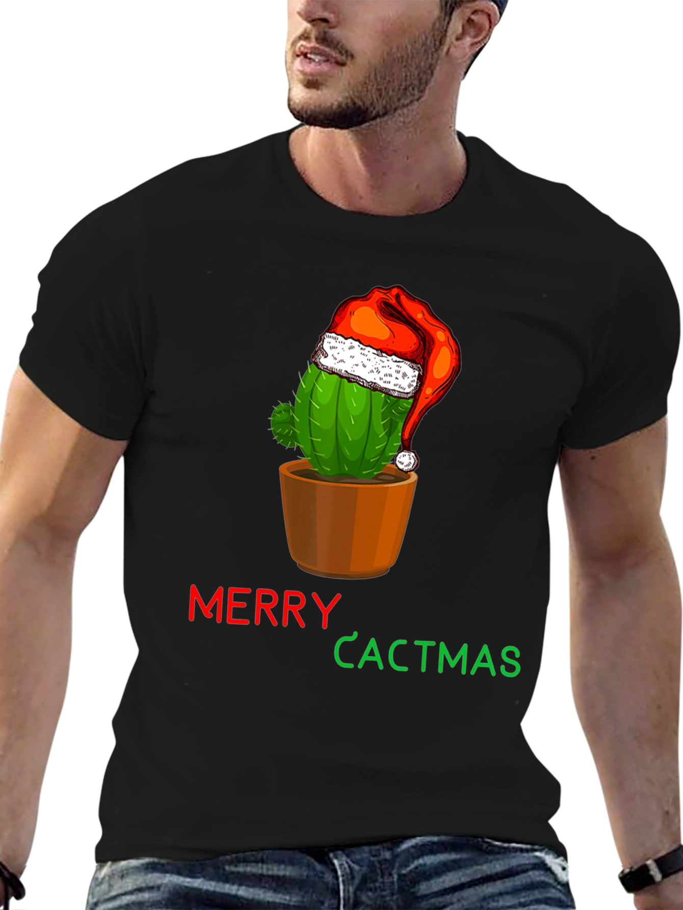 Merry Cactmas T-Shirt Cactus Santa Hat Holiday Tee