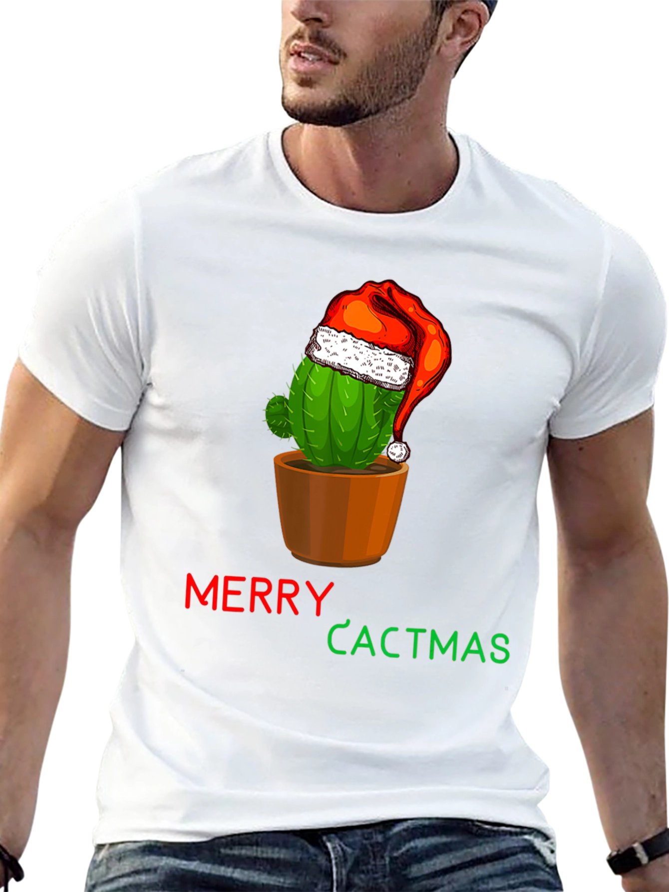 Merry Cactmas T-Shirt Cactus Santa Hat Holiday Tee