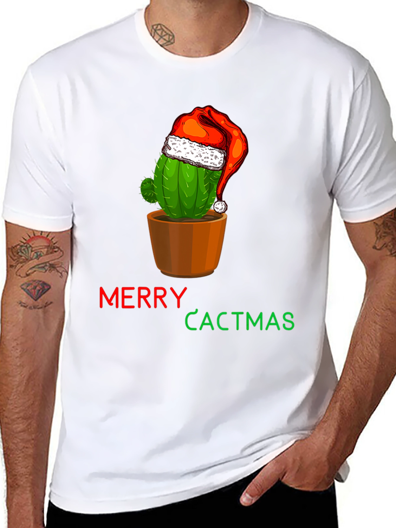 Merry Cactmas T-Shirt Cactus Santa Hat Holiday Tee