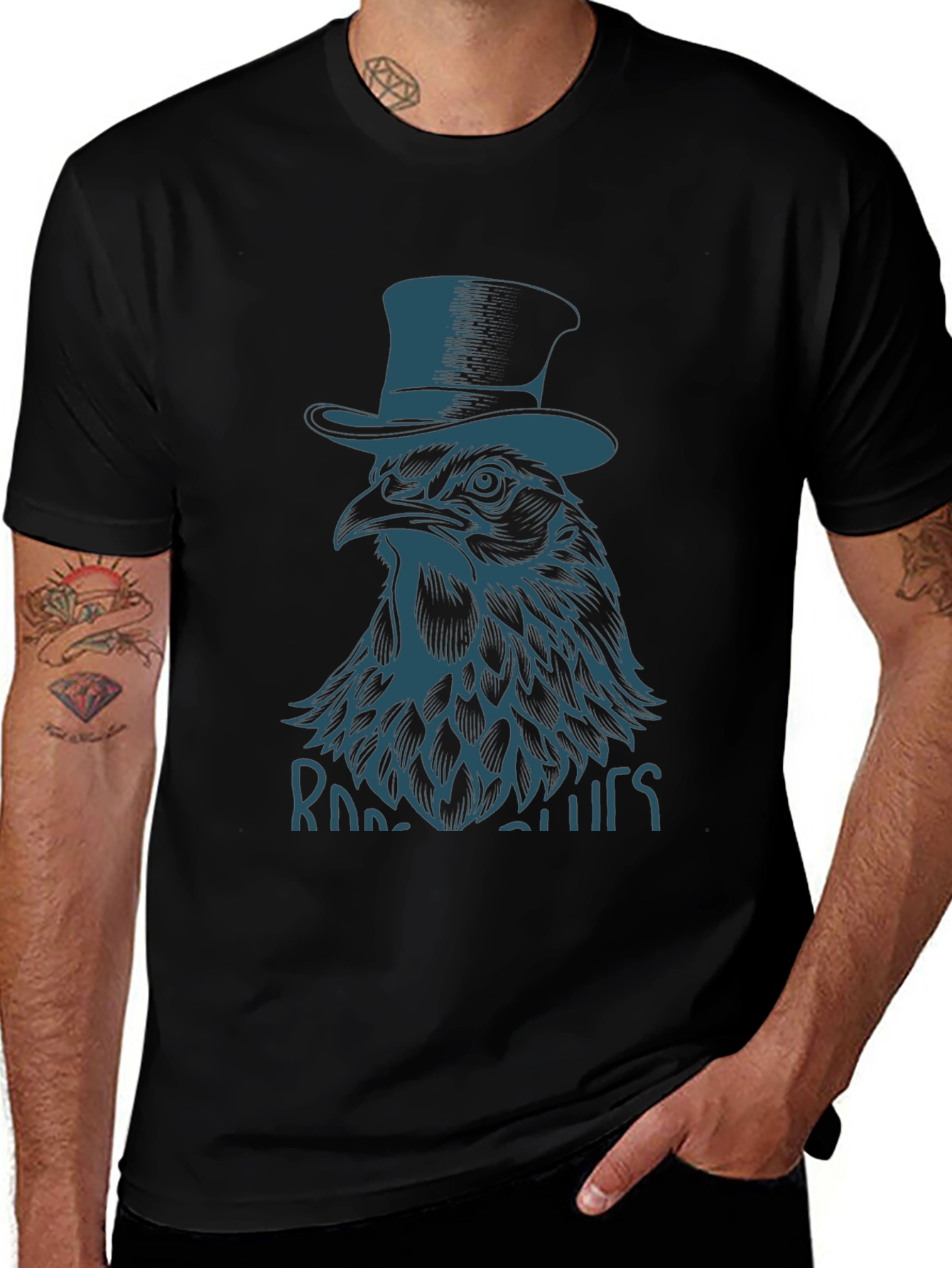 Rooster Blues Graphic T-Shirt - Black