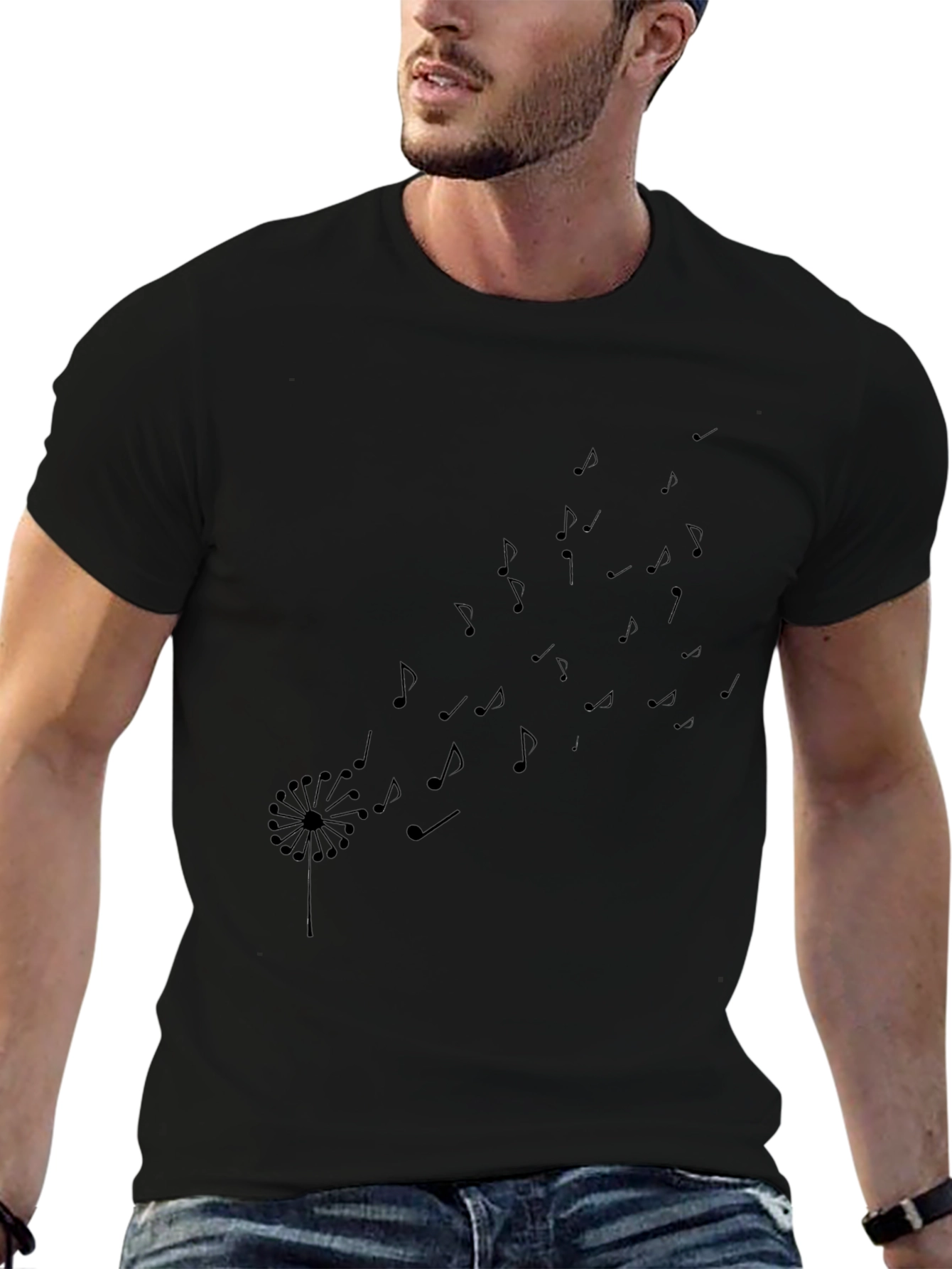 Black Dandelion Music Notes T-Shirt
