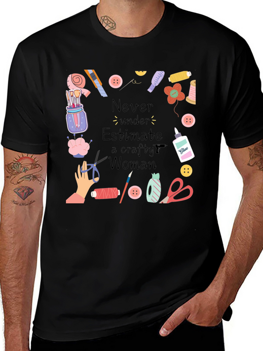 Crafty Woman T-Shirt - Black Cotton Graphic Tee