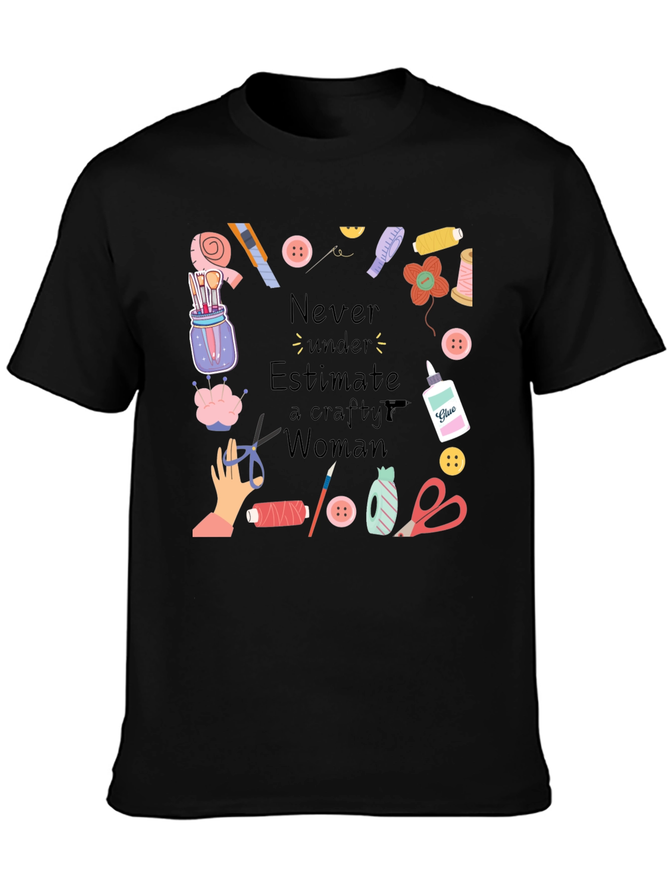 Crafty Woman T-Shirt - Black Cotton Graphic Tee