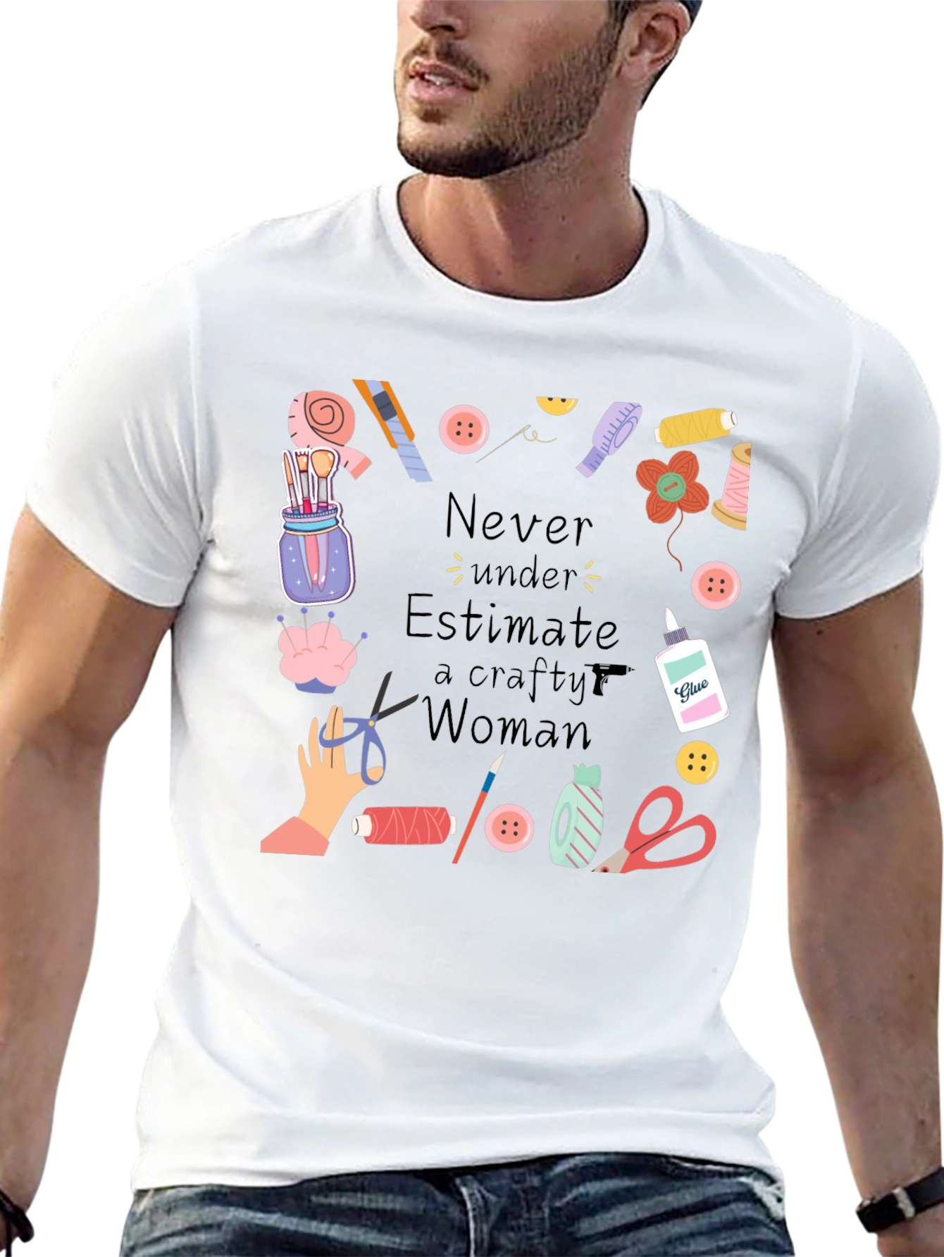 Crafty Woman T-Shirt - Black Cotton Graphic Tee