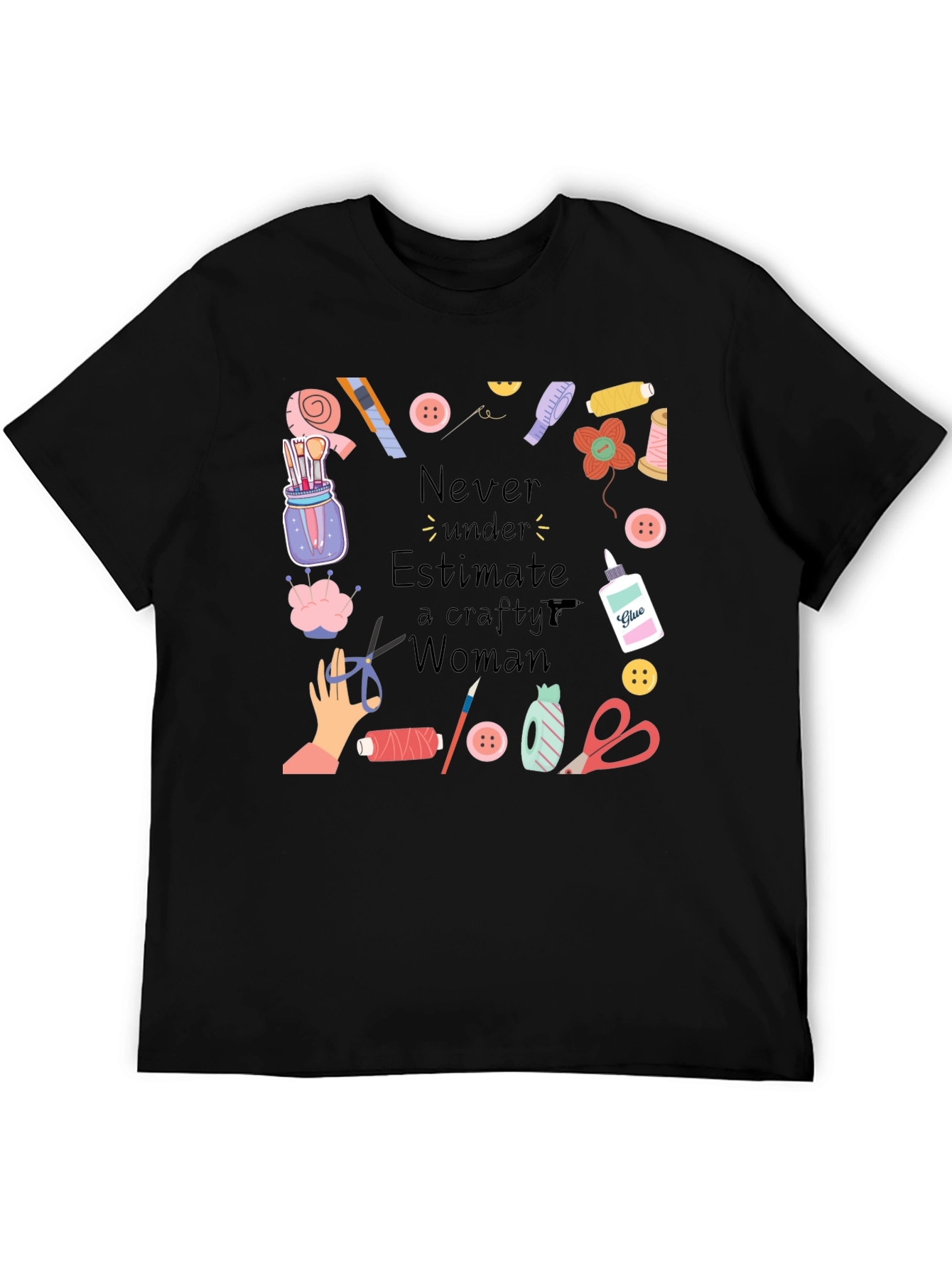 Crafty Woman T-Shirt - Black Cotton Graphic Tee