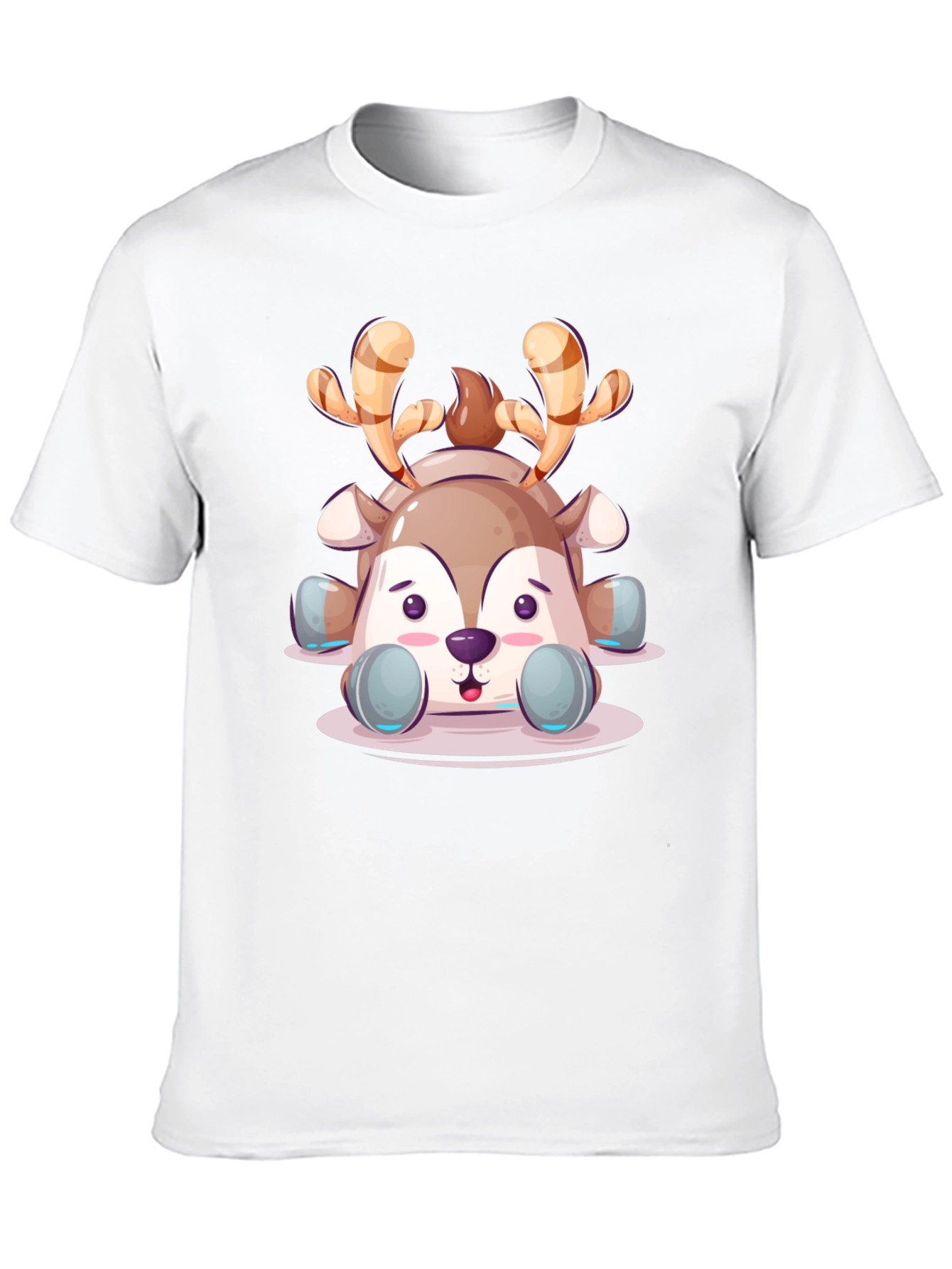 Cute Cartoon Reindeer Graphic Tee - Black Unisex T-Shirt