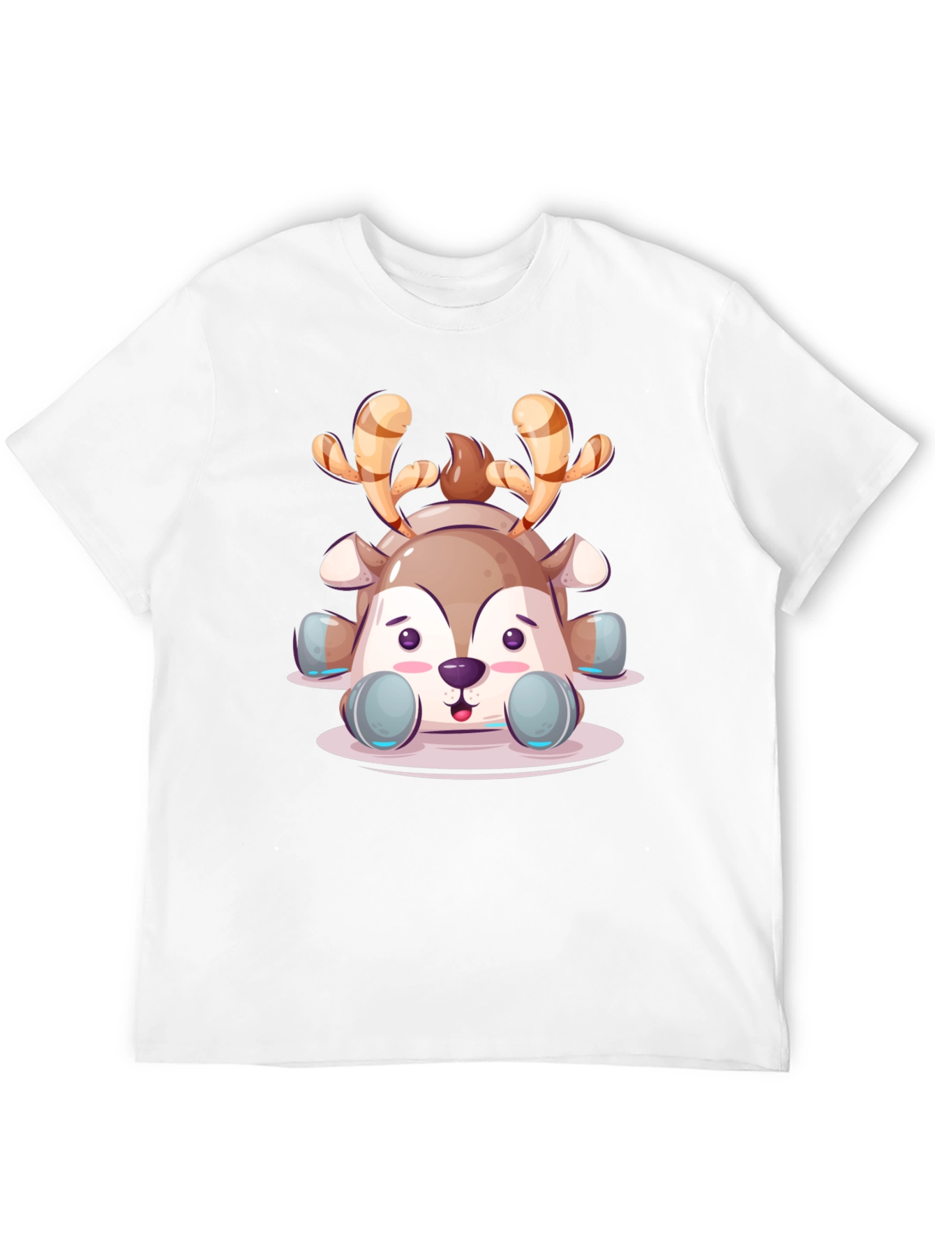 Cute Cartoon Reindeer Graphic Tee - Black Unisex T-Shirt