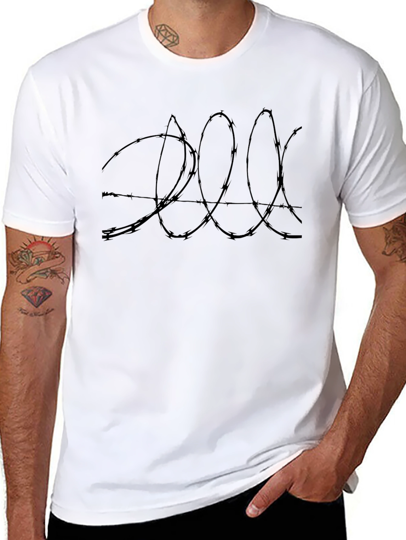 Abstract Barbed Wire Graphic Tee - Black