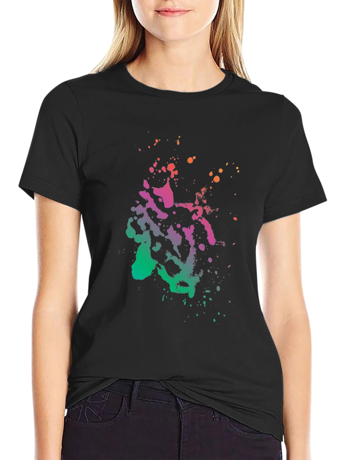 Abstract Splatter Print Black T-Shirt