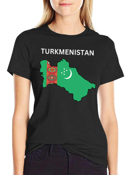 Turkmenistan Flag Map T-Shirt - Black