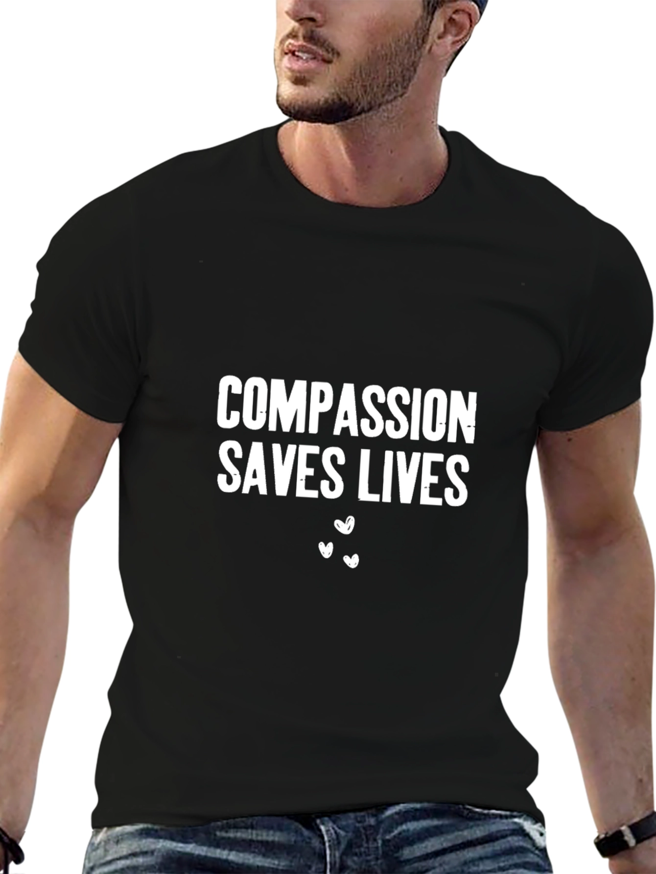 Compassion Saves Lives Graphic Tee - Black Cotton T-Shirt