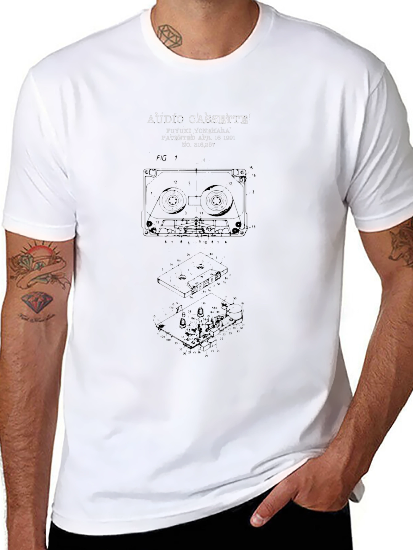 Audio Cassette Patent Print T-Shirt
