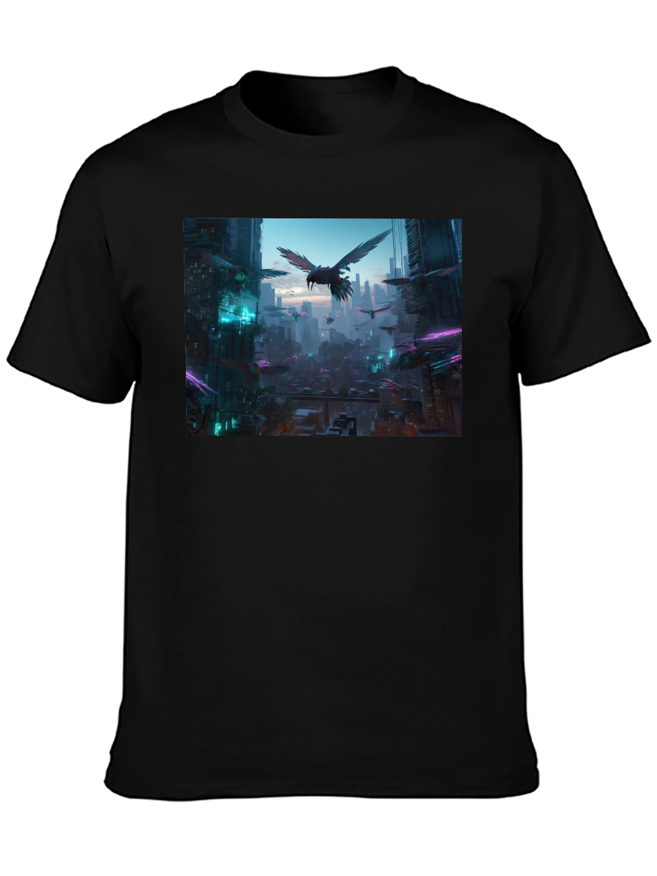 Cyberpunk Cityscape Raven Graphic Tee