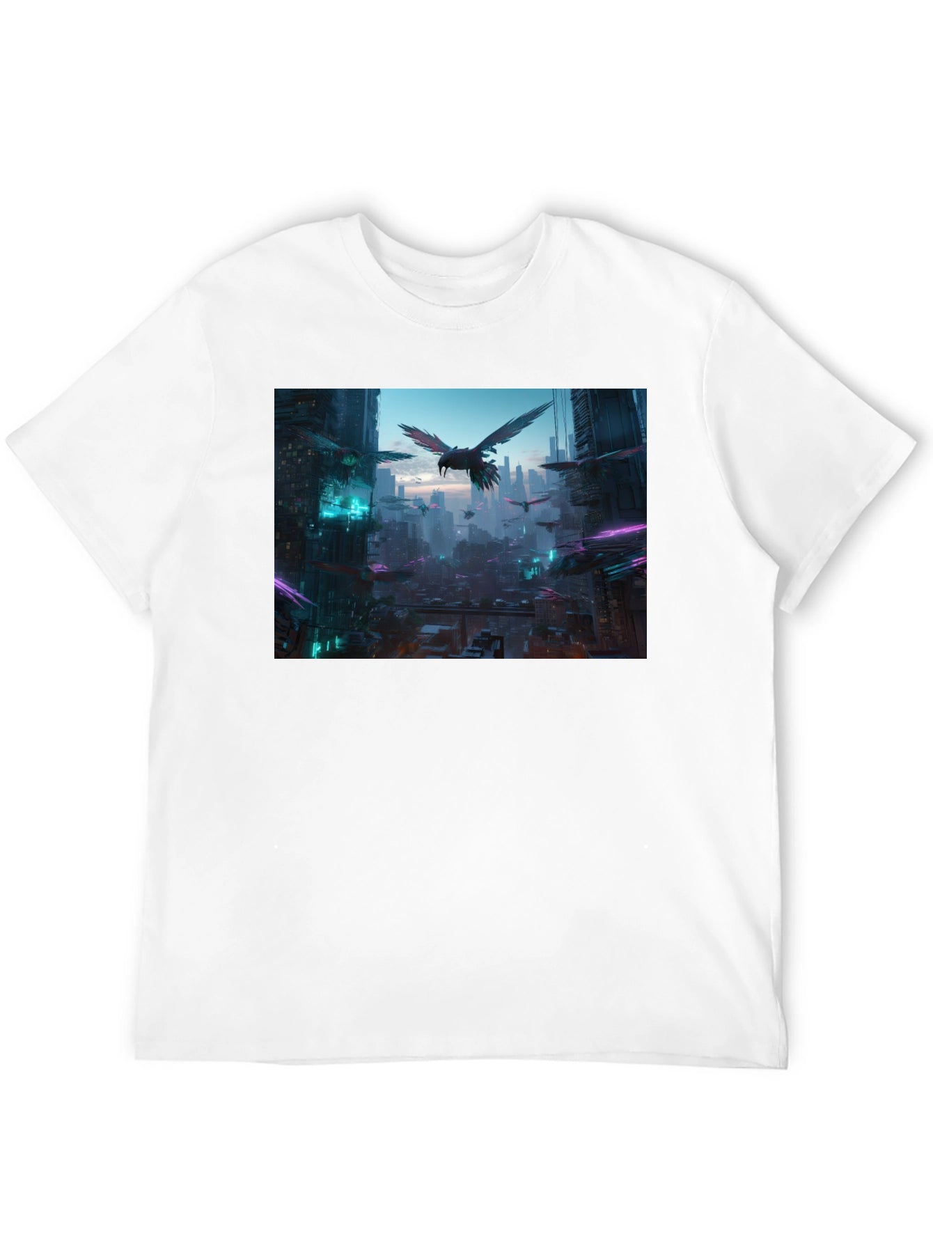 Cyberpunk Cityscape Raven Graphic Tee