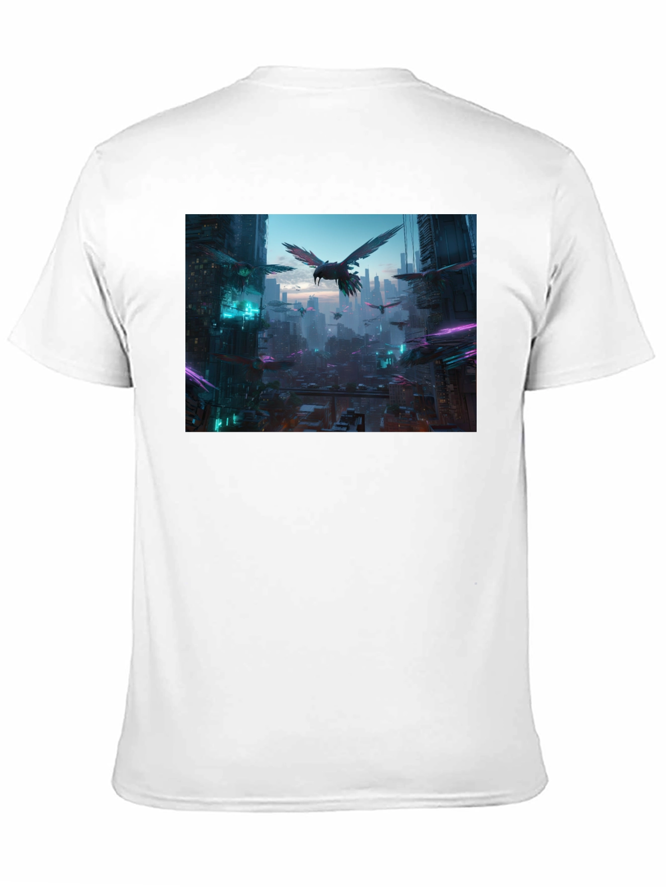 Cyberpunk Cityscape Raven Graphic Tee