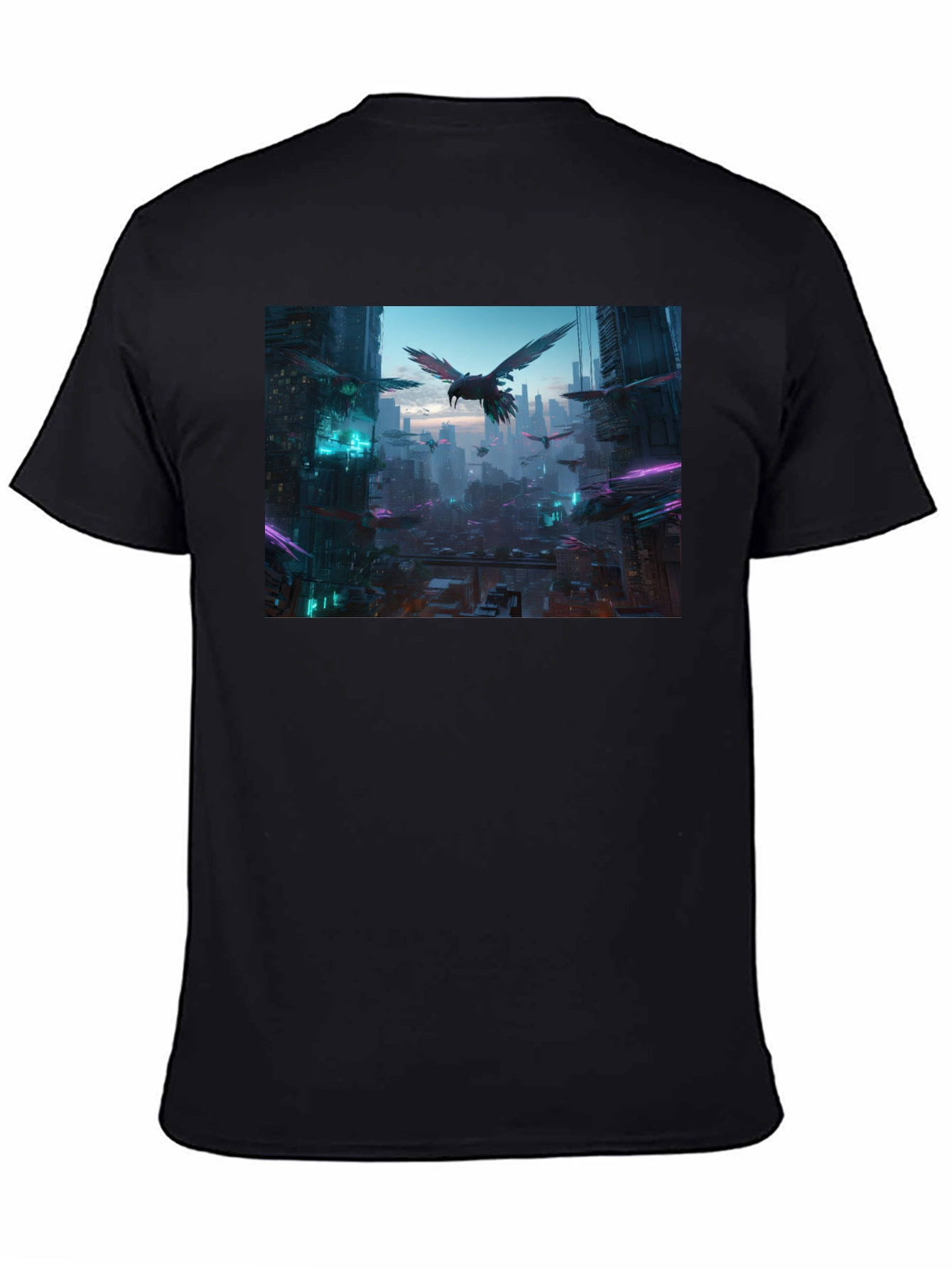 Cyberpunk Cityscape Raven Graphic Tee