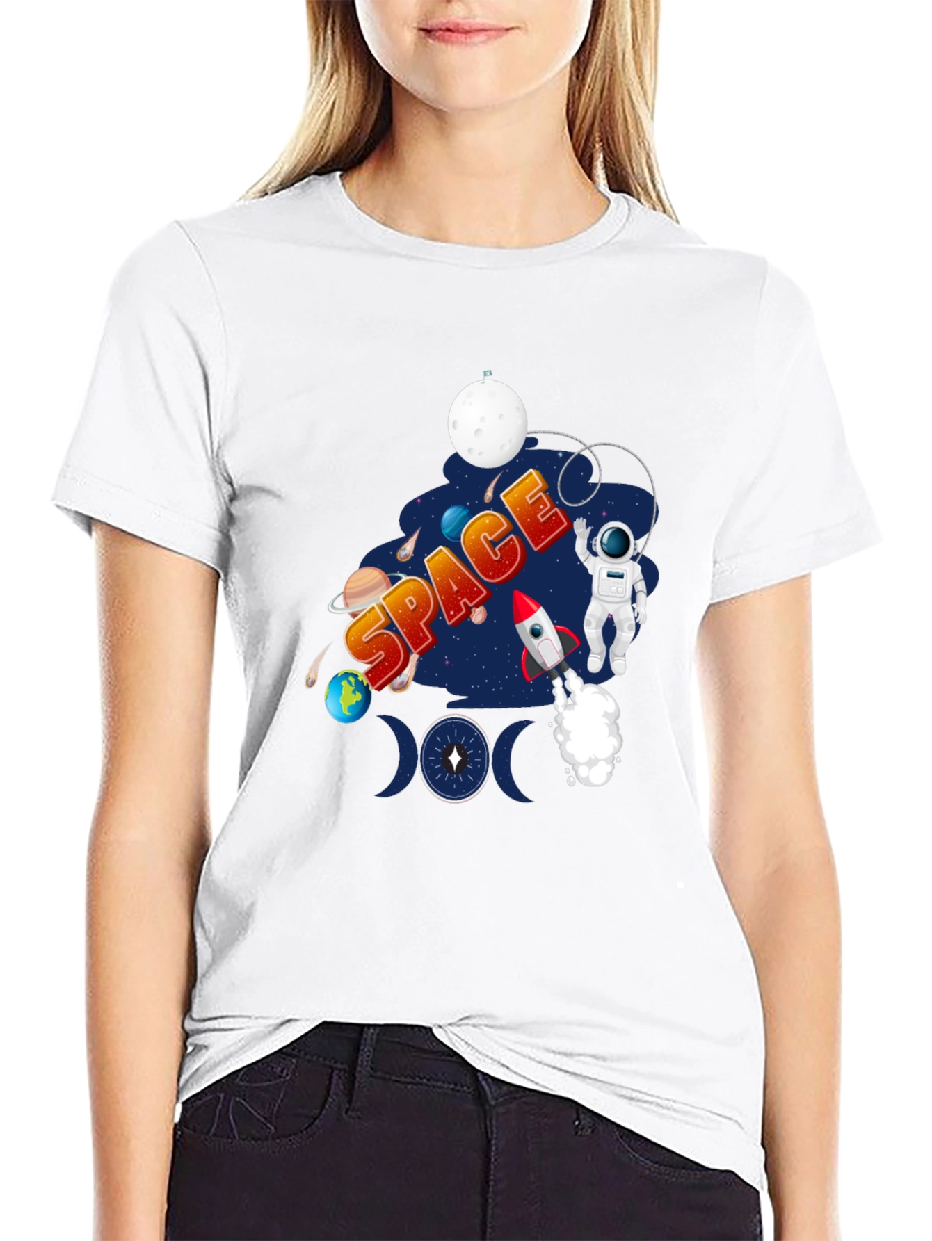 Space Design Black T-Shirt