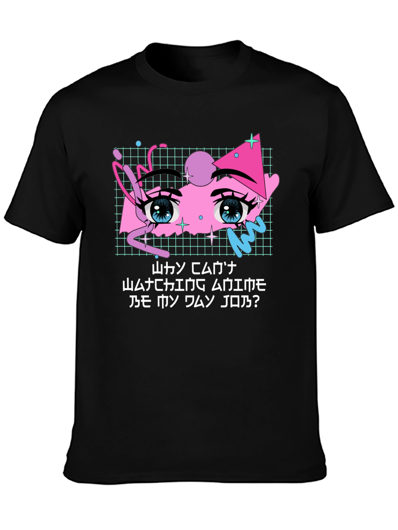 Anime Eyes Graphic Tee - Black Crewneck Cotton T-Shirt