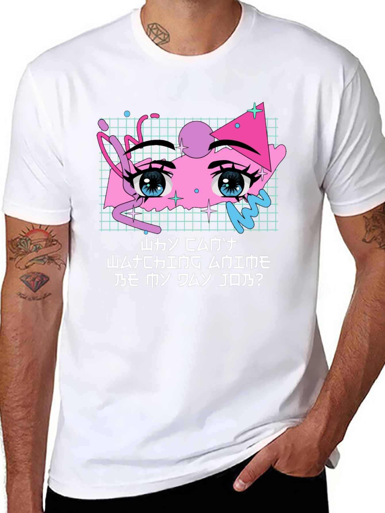 Anime Eyes Graphic Tee - Black Crewneck Cotton T-Shirt