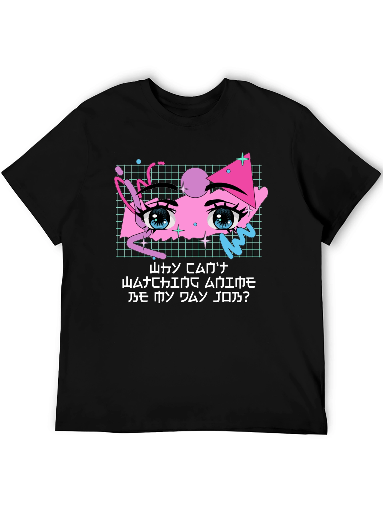 Anime Eyes Graphic Tee - Black Crewneck Cotton T-Shirt