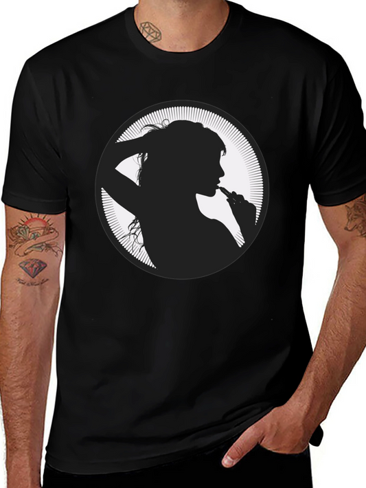 Silhouette Girl Vaping Graphic Black T-Shirt