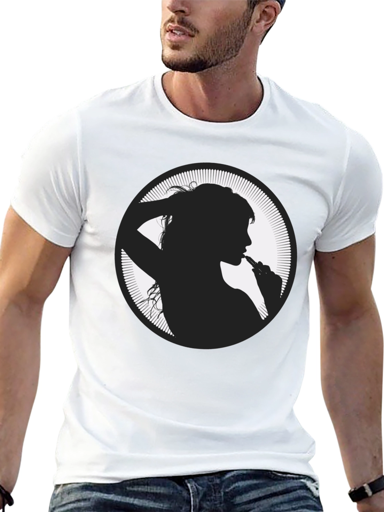 Silhouette Girl Vaping Graphic Black T-Shirt