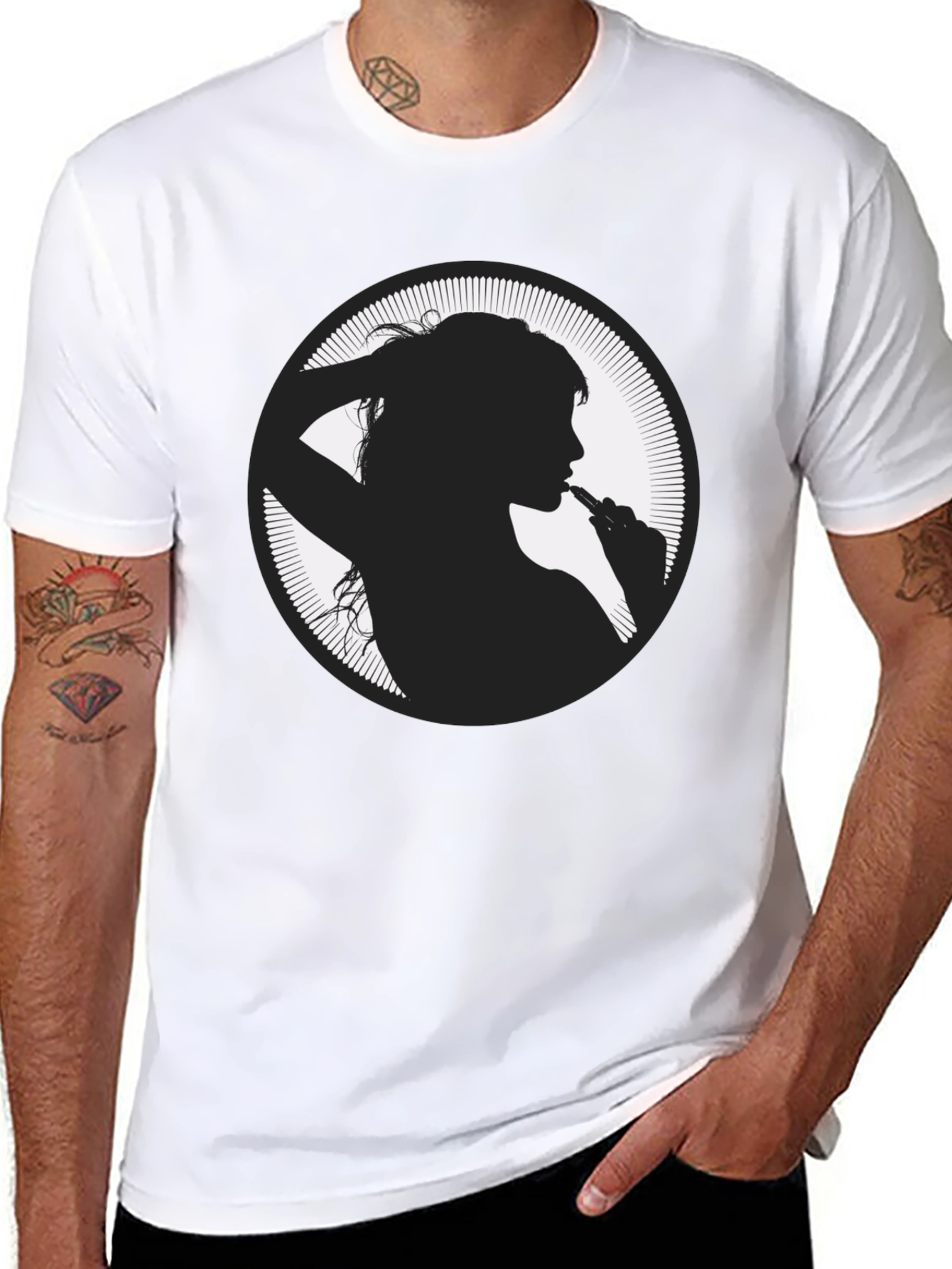 Silhouette Girl Vaping Graphic Black T-Shirt
