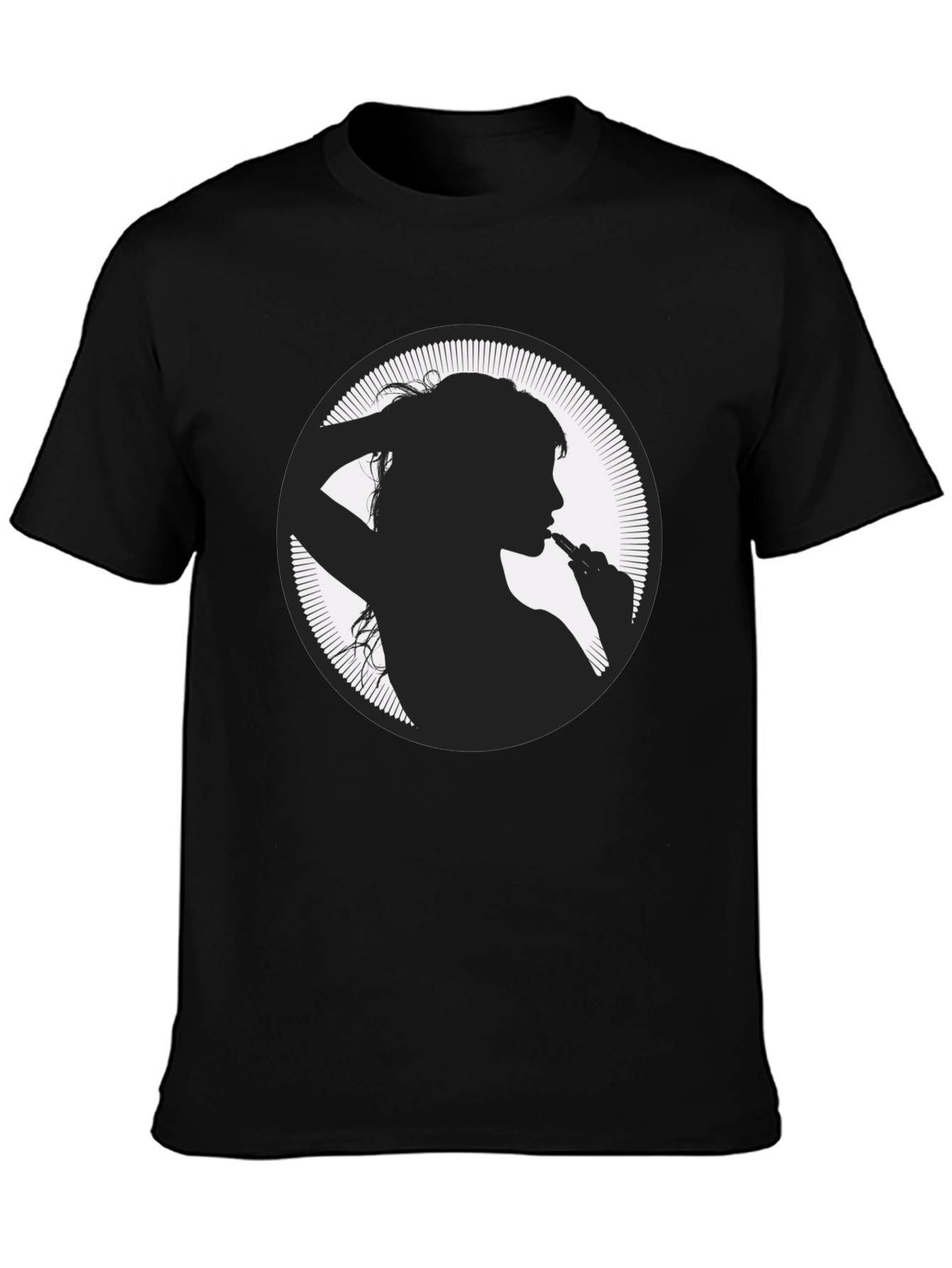 Silhouette Girl Vaping Graphic Black T-Shirt
