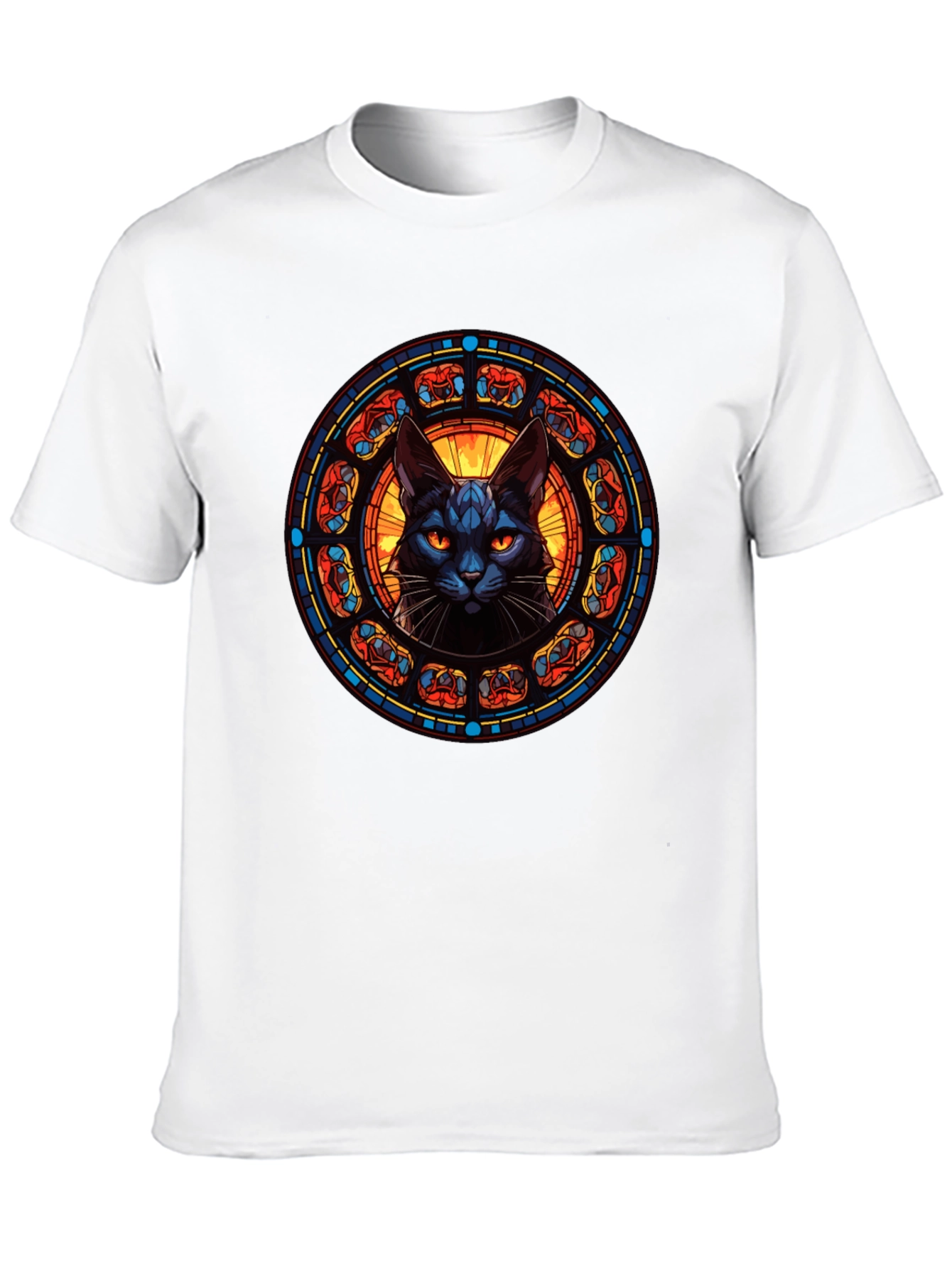 Stained Glass Cat T-Shirt - Gothic Feline Design