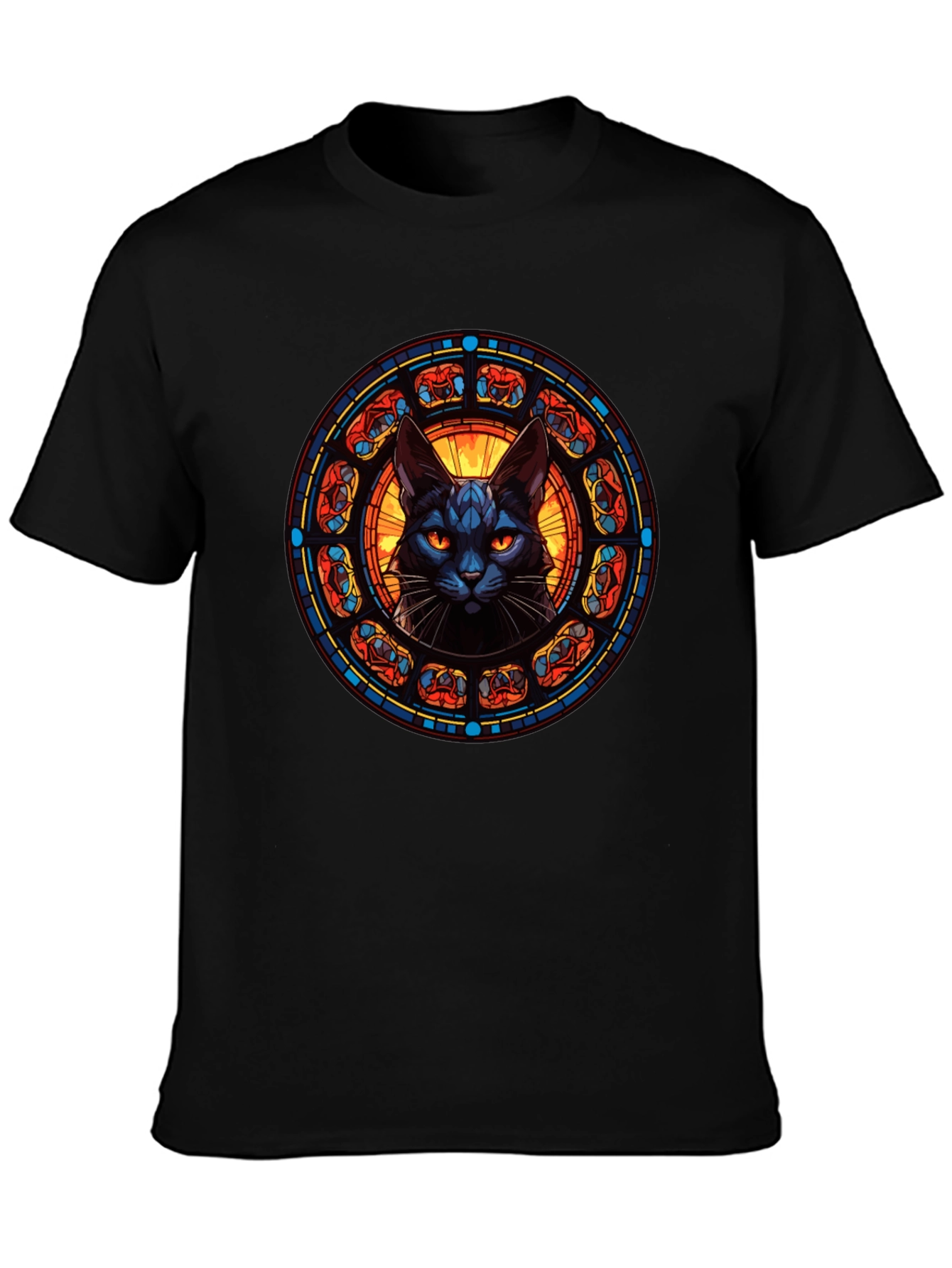 Stained Glass Cat T-Shirt - Gothic Feline Design