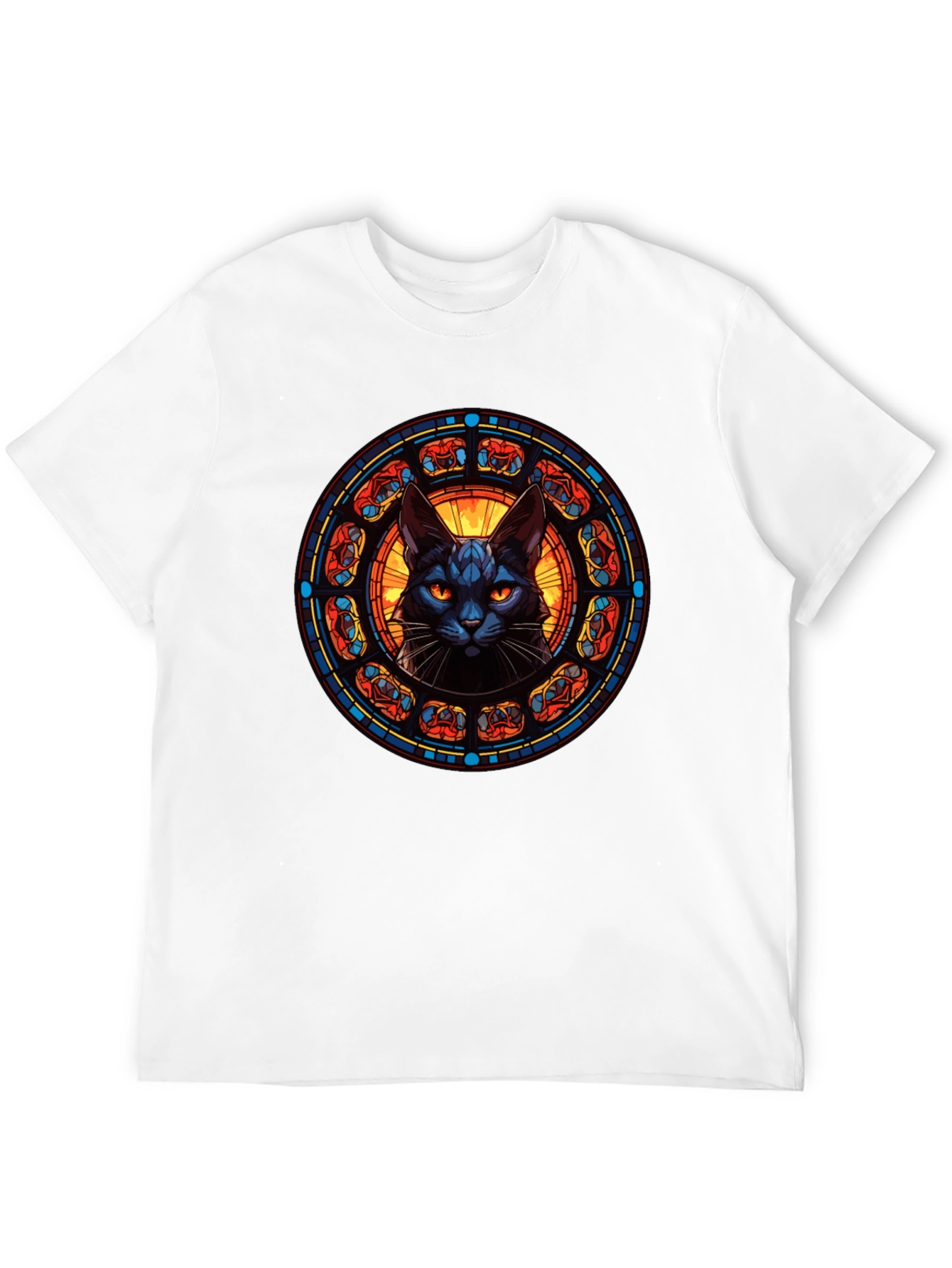 Stained Glass Cat T-Shirt - Gothic Feline Design
