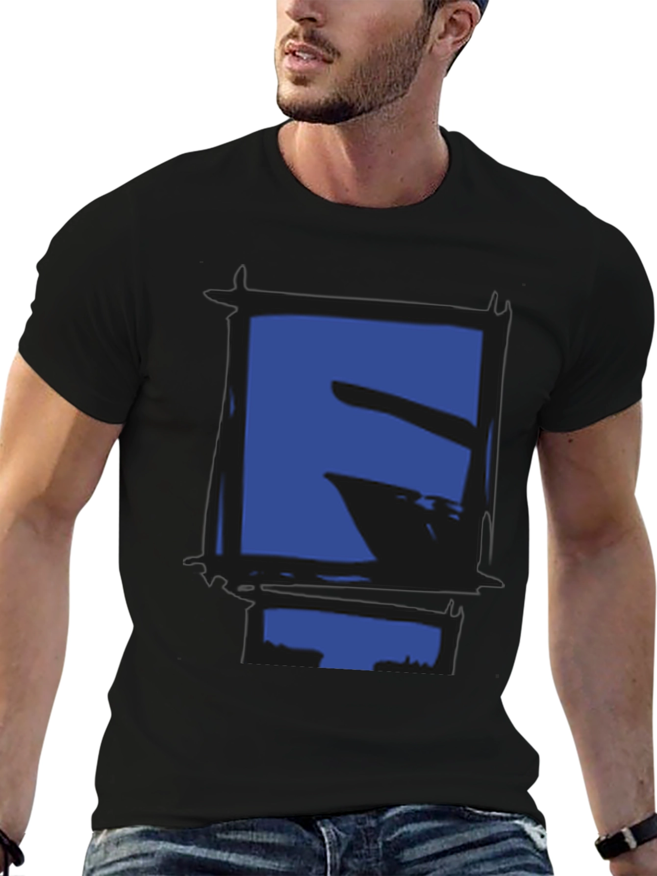 Abstract Geometric Graphic Print Black T-Shirt