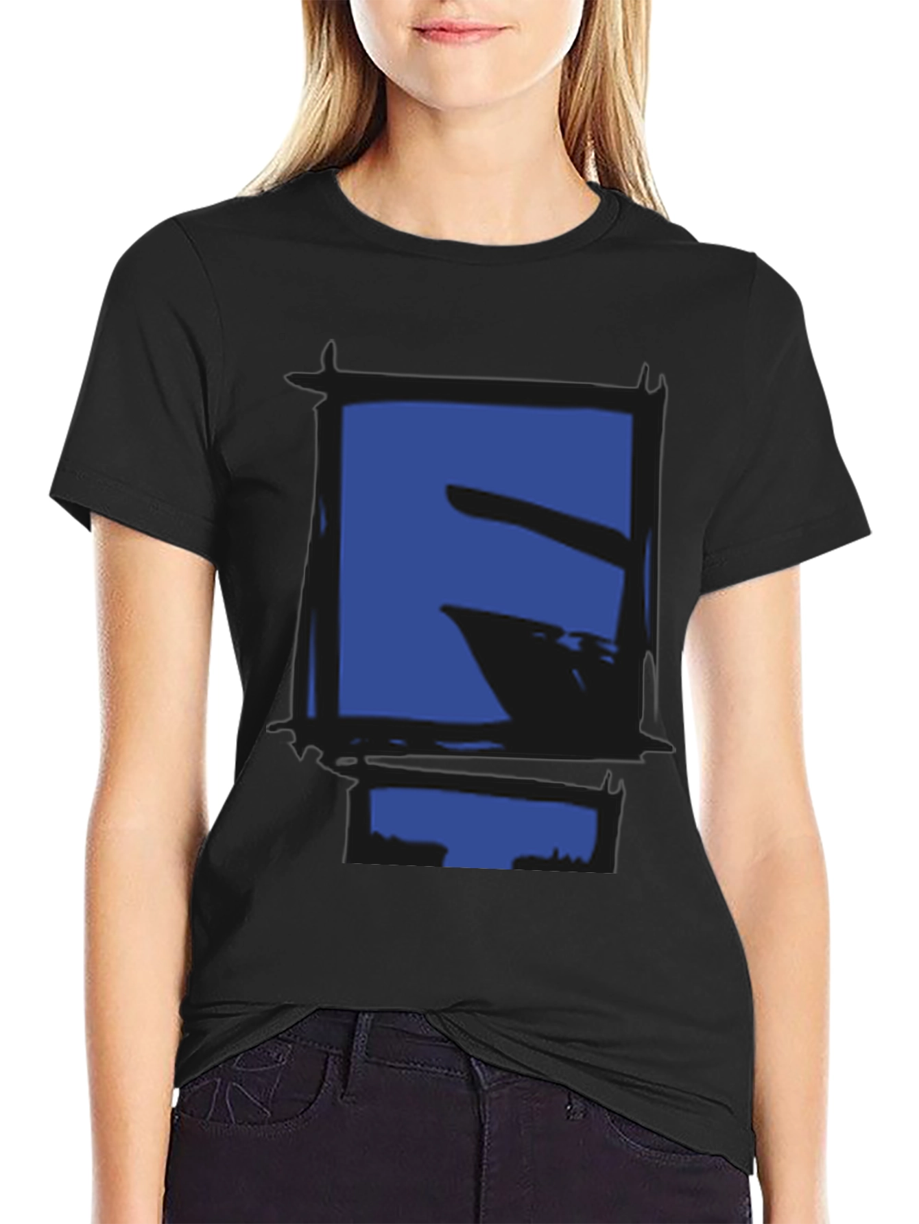 Abstract Geometric Graphic Print Black T-Shirt