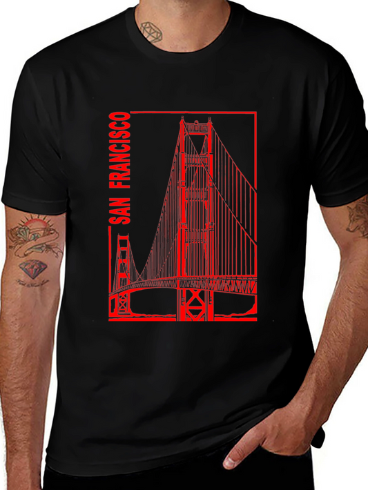 San Francisco Bridge Graphic Tee - Black Cotton T-Shirt