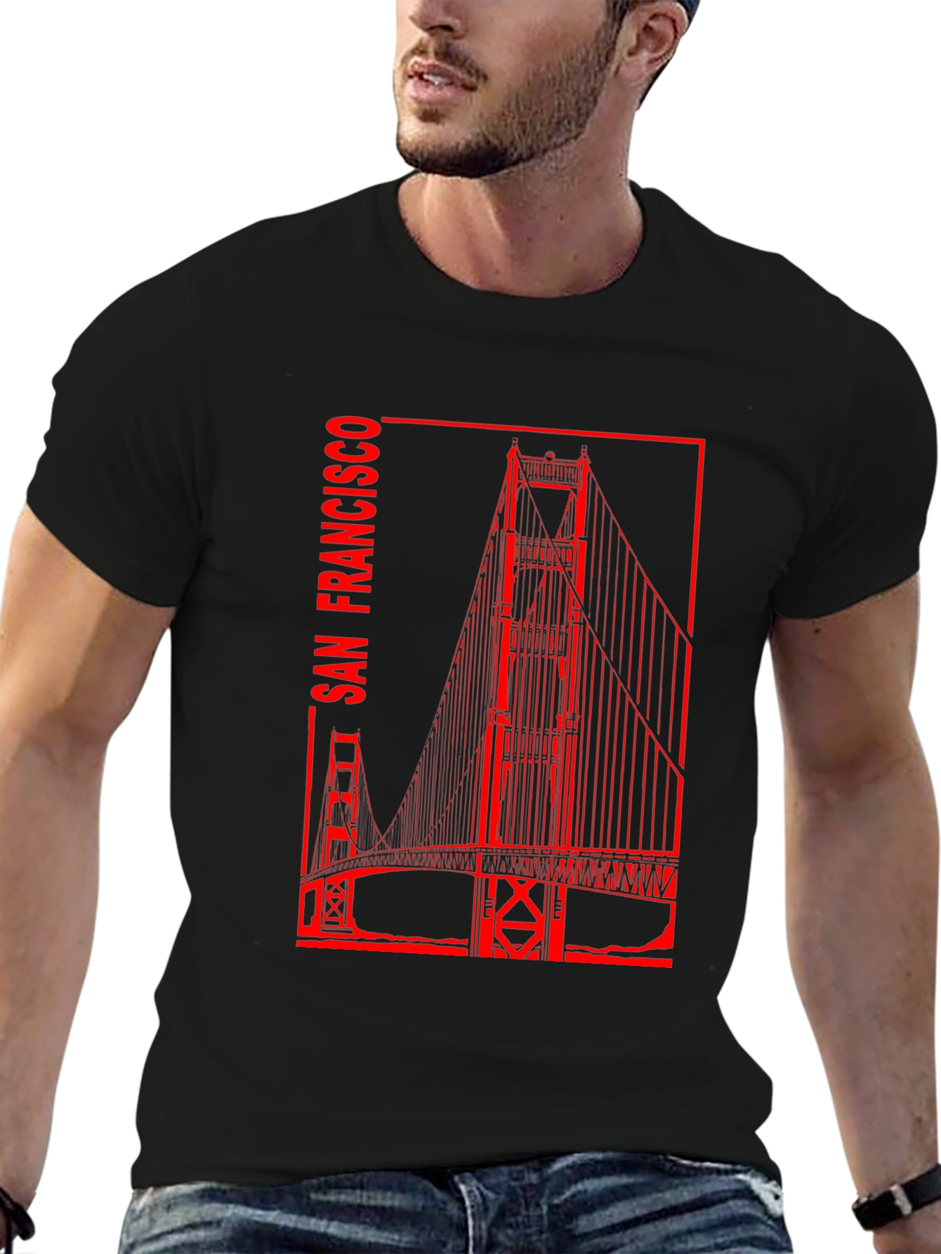 San Francisco Bridge Graphic Tee - Black Cotton T-Shirt