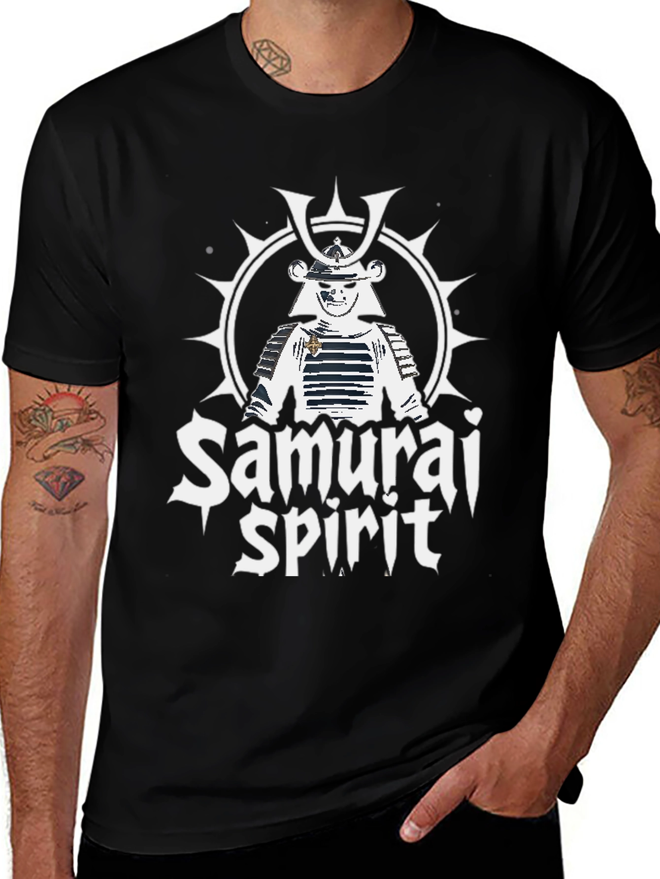 Samurai Spirit Graphic Print T-Shirt - Black