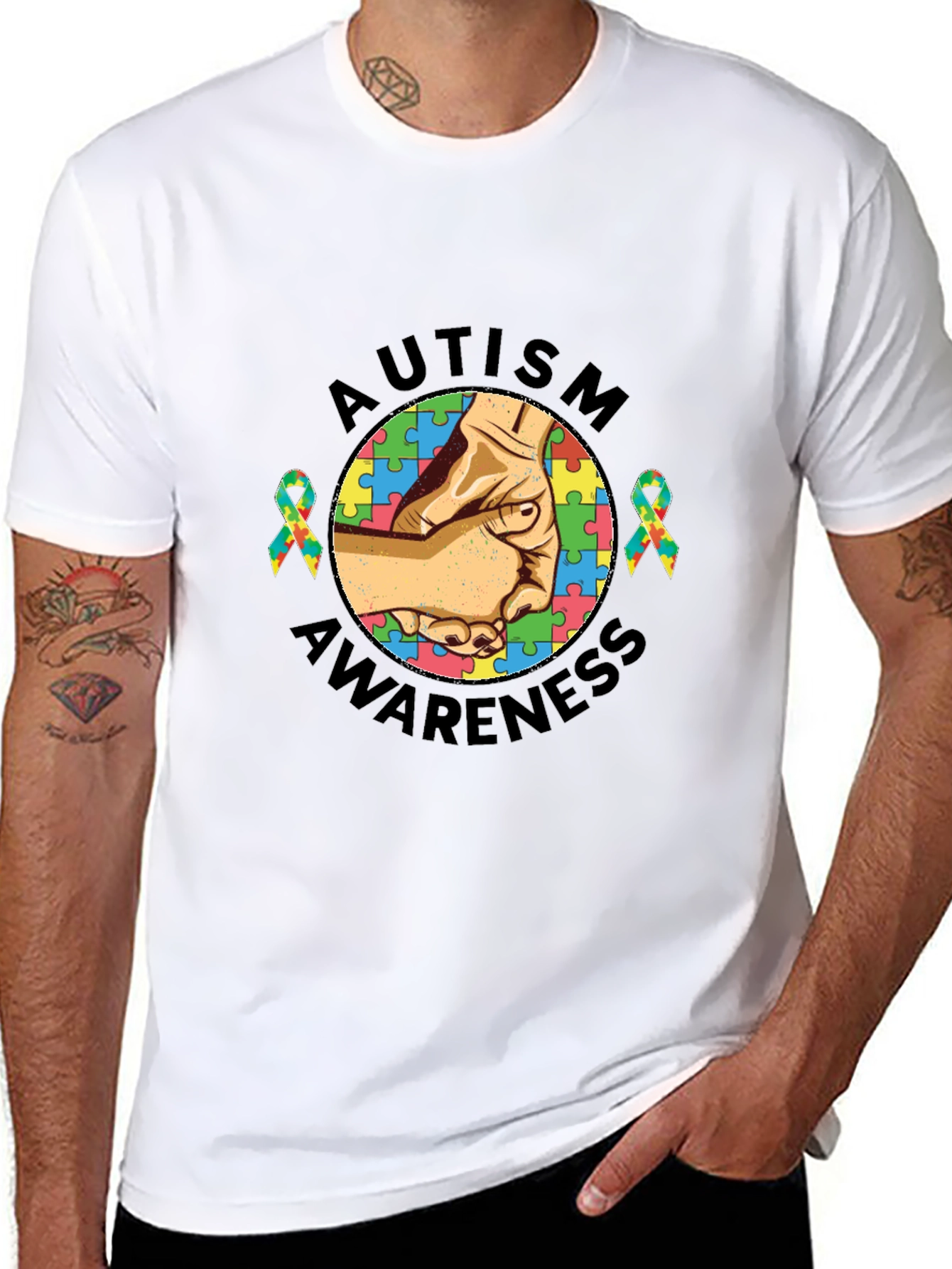 Autism Awareness T-Shirt - Hands Puzzle Piece Design