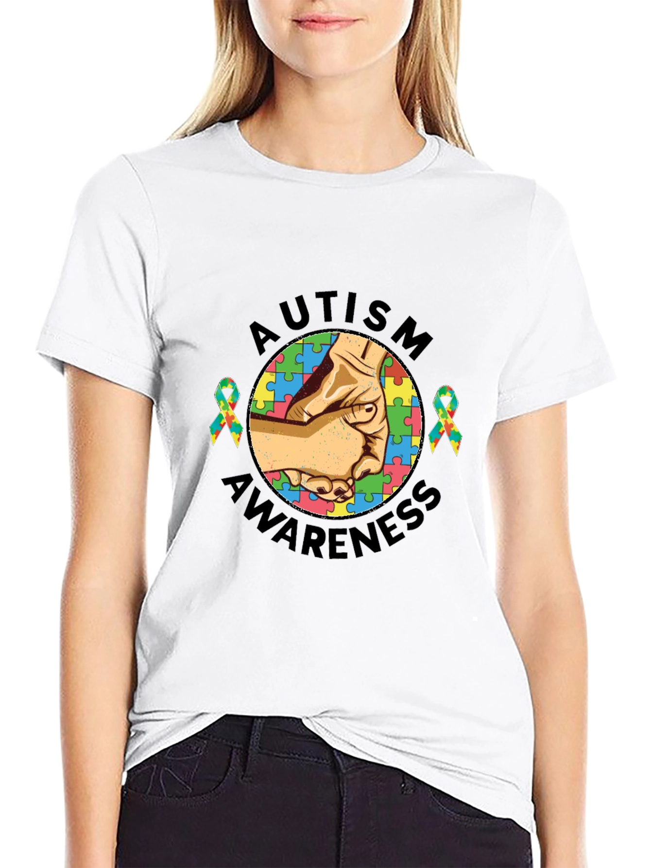 Autism Awareness T-Shirt - Hands Puzzle Piece Design
